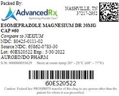 Esomeprazole Magnesium DR 20mg Capsules Qty 60 NDC 80425-0111.jpg Esomeprazole Magnesium DR 20mg Capsules Qty 60 NDC 80425 0111